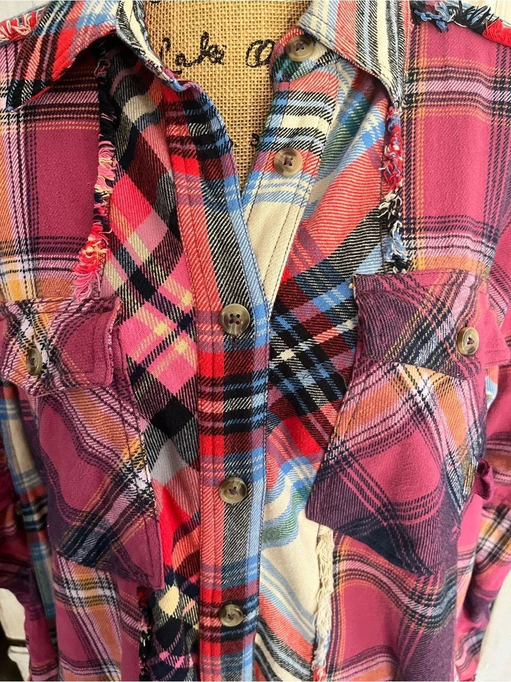 Free People We the Free patched up plaid button down shirt